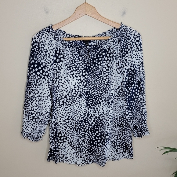 Talbots | Navy & White Abstract Dot Print Blouse - Picture 1 of 5